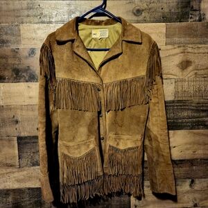 PIONEER Brown Leather Jacket with Fringe and Western Style